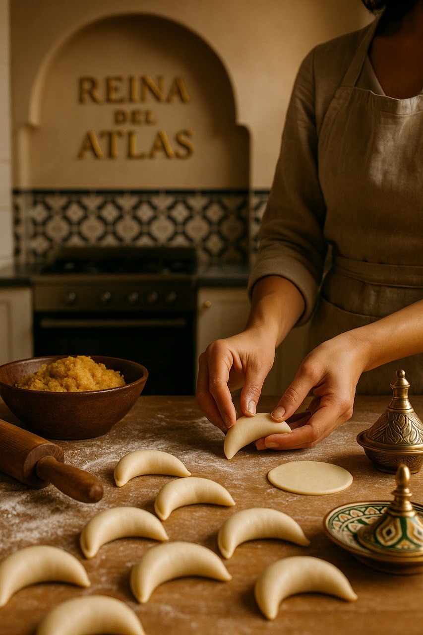 Traditional Moroccan baker preparing cookies